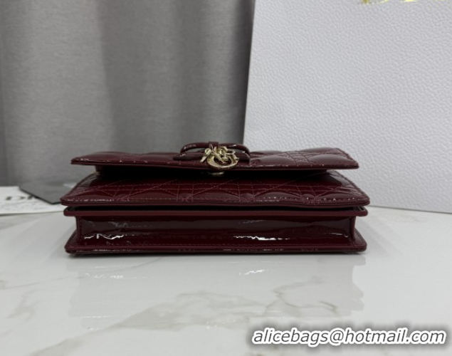 1:1 Dior My Dior Mini Bag in Patent Cannage Leather with Bow Burgundy 0126115 2026