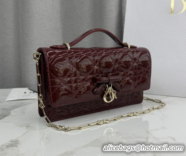 1:1 Dior My Dior Mini Bag in Patent Cannage Leather with Bow Burgundy 0126115 2026