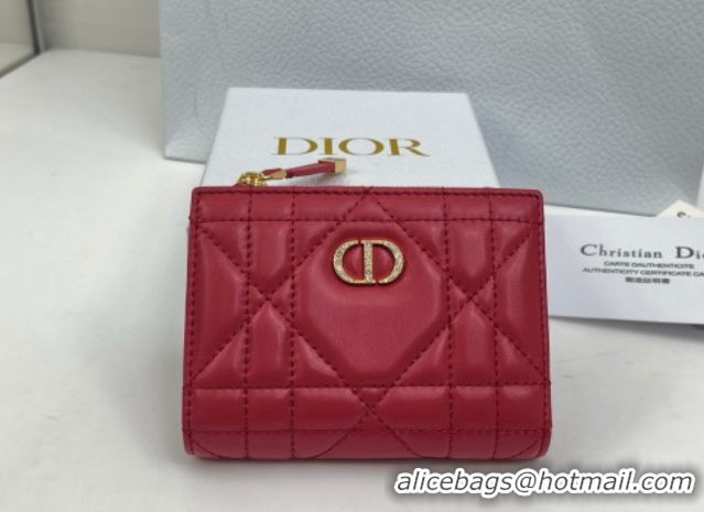 Unique Style Dior Caro Dahlia Wallet with Crystals in Macrocannage Lambskin Leather Red 0127001 2026