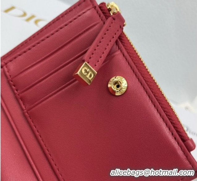 Unique Style Dior Caro Dahlia Wallet with Crystals in Macrocannage Lambskin Leather Red 0127001 2026