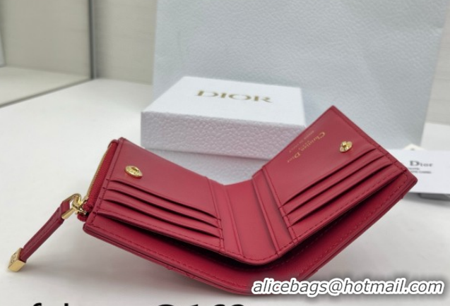 Unique Style Dior Caro Dahlia Wallet with Crystals in Macrocannage Lambskin Leather Red 0127001 2026