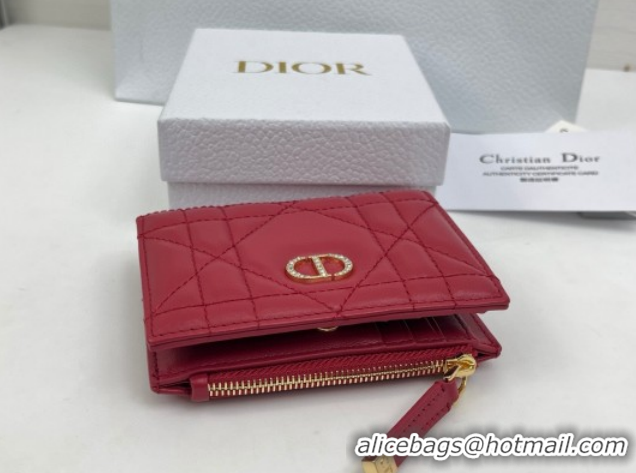 Unique Style Dior Caro Dahlia Wallet with Crystals in Macrocannage Lambskin Leather Red 0127001 2026