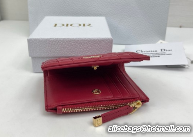 Unique Style Dior Caro Dahlia Wallet with Crystals in Macrocannage Lambskin Leather Red 0127001 2026