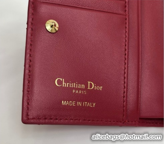 Unique Style Dior Caro Dahlia Wallet with Crystals in Macrocannage Lambskin Leather Red 0127001 2026