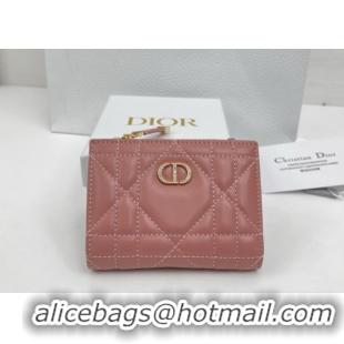 Shop Duplicate Dior Caro Dahlia Wallet with Crystals in Macrocannage Lambskin Leather Vintage Pink 0127002 2026