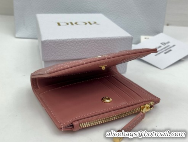 Shop Duplicate Dior Caro Dahlia Wallet with Crystals in Macrocannage Lambskin Leather Vintage Pink 0127002 2026