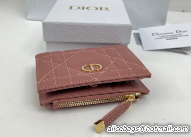 Shop Duplicate Dior Caro Dahlia Wallet with Crystals in Macrocannage Lambskin Leather Vintage Pink 0127002 2026