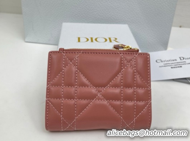 Shop Duplicate Dior Caro Dahlia Wallet with Crystals in Macrocannage Lambskin Leather Vintage Pink 0127002 2026