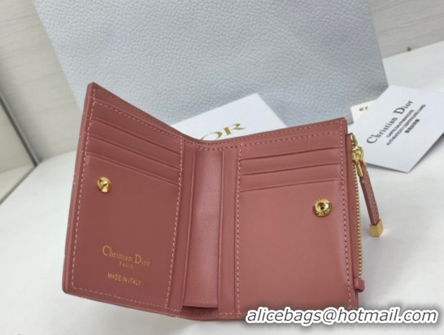 Shop Duplicate Dior Caro Dahlia Wallet with Crystals in Macrocannage Lambskin Leather Vintage Pink 0127002 2026