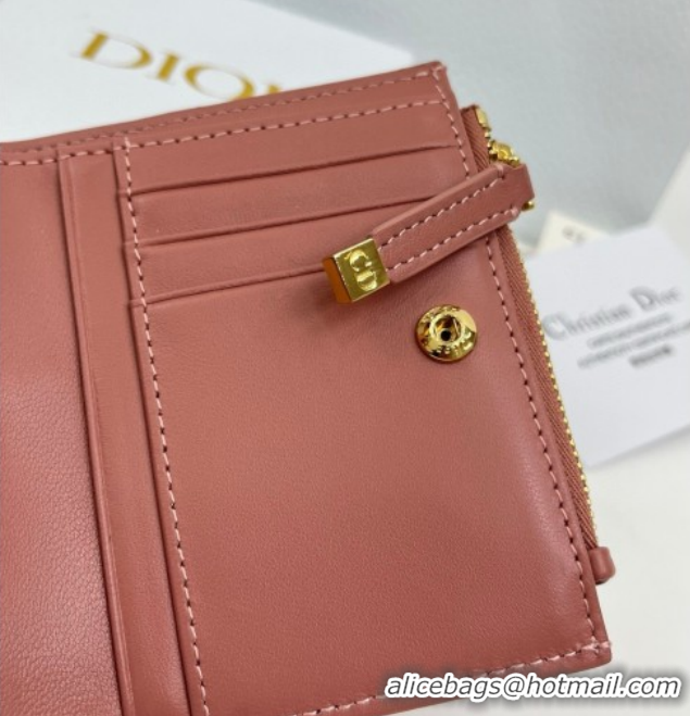 Shop Duplicate Dior Caro Dahlia Wallet with Crystals in Macrocannage Lambskin Leather Vintage Pink 0127002 2026