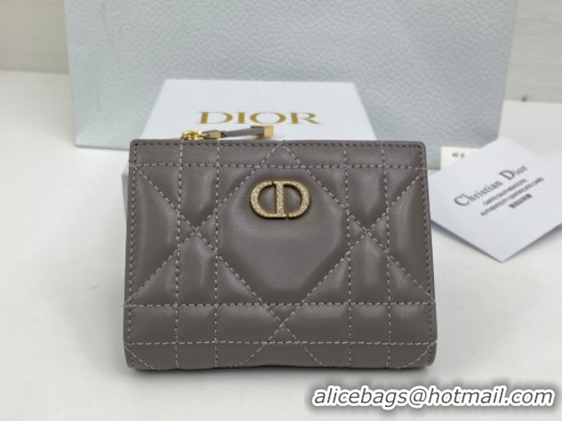 Good Looking Dior Caro Dahlia Wallet with Crystals in Macrocannage Lambskin Leather Dark Grey 0127003 2026