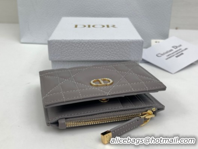 Good Looking Dior Caro Dahlia Wallet with Crystals in Macrocannage Lambskin Leather Dark Grey 0127003 2026