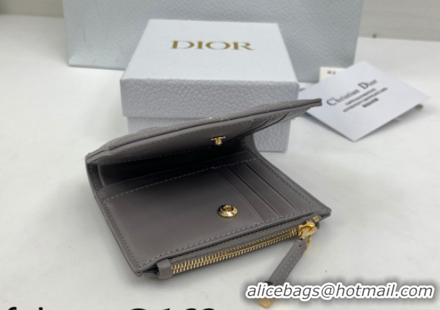 Good Looking Dior Caro Dahlia Wallet with Crystals in Macrocannage Lambskin Leather Dark Grey 0127003 2026