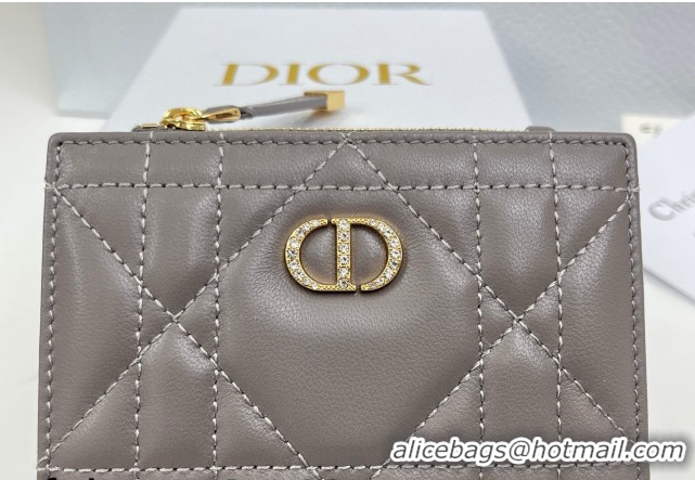 Good Looking Dior Caro Dahlia Wallet with Crystals in Macrocannage Lambskin Leather Dark Grey 0127003 2026