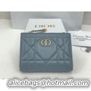 Top Grade Dior Caro Dahlia Wallet with Crystals in Macrocannage Lambskin Leather Cloud Blue 0127004 2026