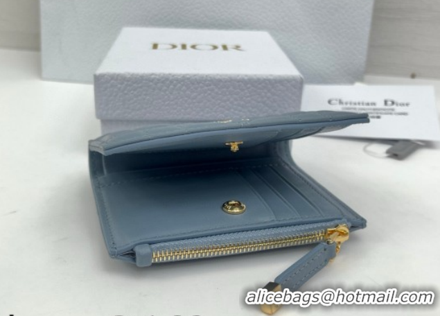 Top Grade Dior Caro Dahlia Wallet with Crystals in Macrocannage Lambskin Leather Cloud Blue 0127004 2026