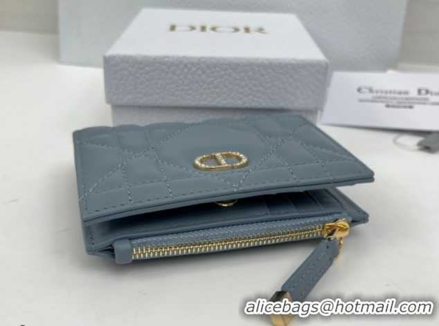 Top Grade Dior Caro Dahlia Wallet with Crystals in Macrocannage Lambskin Leather Cloud Blue 0127004 2026