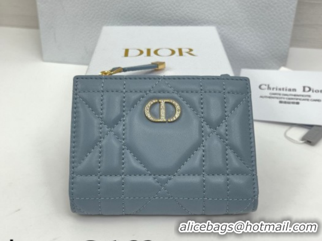 Top Grade Dior Caro Dahlia Wallet with Crystals in Macrocannage Lambskin Leather Cloud Blue 0127004 2026