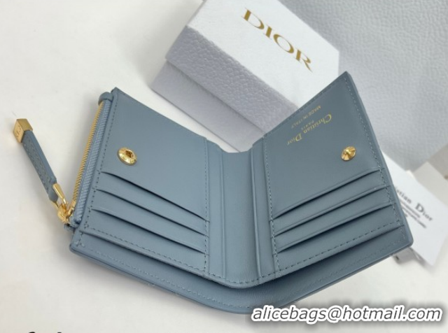 Top Grade Dior Caro Dahlia Wallet with Crystals in Macrocannage Lambskin Leather Cloud Blue 0127004 2026