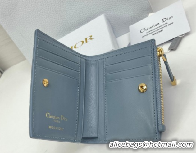Top Grade Dior Caro Dahlia Wallet with Crystals in Macrocannage Lambskin Leather Cloud Blue 0127004 2026