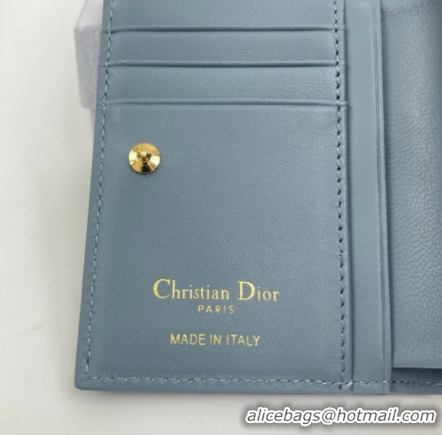 Top Grade Dior Caro Dahlia Wallet with Crystals in Macrocannage Lambskin Leather Cloud Blue 0127004 2026