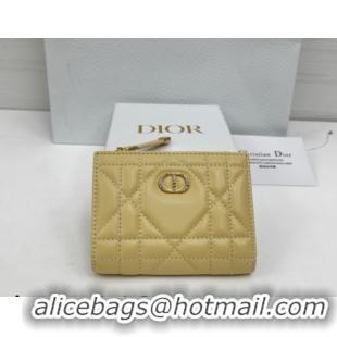 Classic Hot Dior Caro Dahlia Wallet with Crystals in Macrocannage Lambskin Leather Yellow 0127005 2026