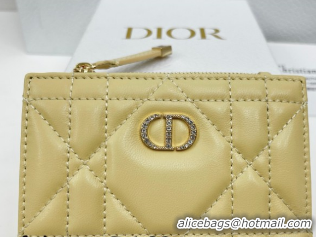 Classic Hot Dior Caro Dahlia Wallet with Crystals in Macrocannage Lambskin Leather Yellow 0127005 2026
