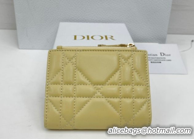 Classic Hot Dior Caro Dahlia Wallet with Crystals in Macrocannage Lambskin Leather Yellow 0127005 2026