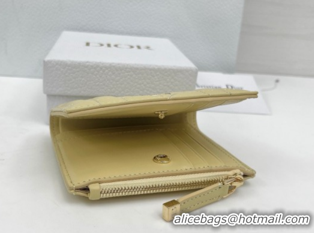Classic Hot Dior Caro Dahlia Wallet with Crystals in Macrocannage Lambskin Leather Yellow 0127005 2026