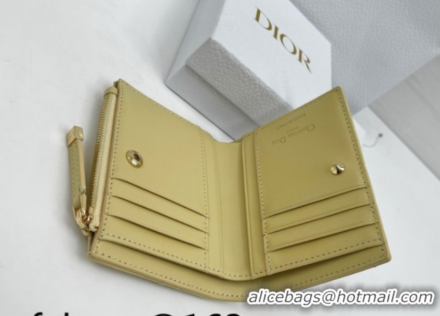 Classic Hot Dior Caro Dahlia Wallet with Crystals in Macrocannage Lambskin Leather Yellow 0127005 2026