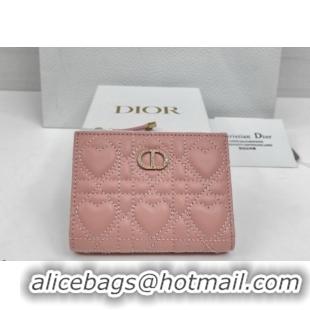 Good Looking Dior Caro Dahlia Wallet with Crystals in Heart Macrocannage Lambskin Leather Pink 0127006 2026