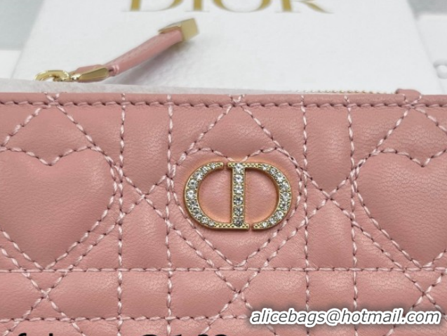 Good Looking Dior Caro Dahlia Wallet with Crystals in Heart Macrocannage Lambskin Leather Pink 0127006 2026