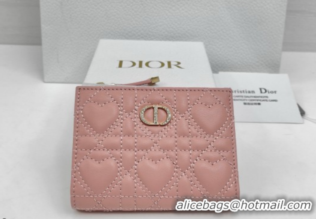 Good Looking Dior Caro Dahlia Wallet with Crystals in Heart Macrocannage Lambskin Leather Pink 0127006 2026