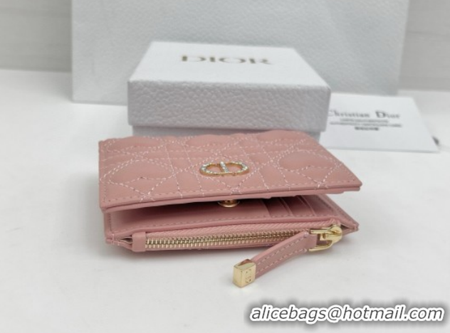 Good Looking Dior Caro Dahlia Wallet with Crystals in Heart Macrocannage Lambskin Leather Pink 0127006 2026