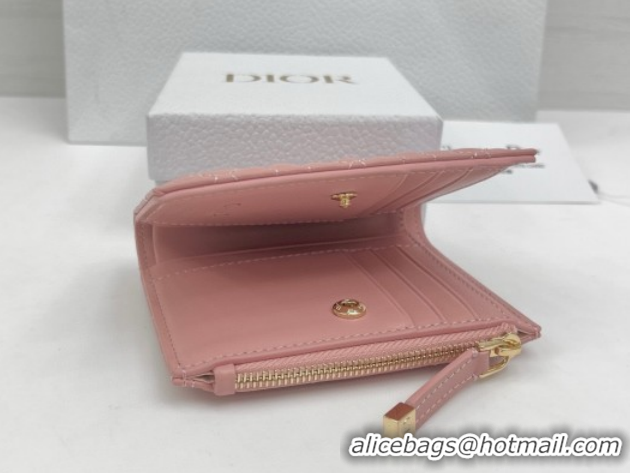 Good Looking Dior Caro Dahlia Wallet with Crystals in Heart Macrocannage Lambskin Leather Pink 0127006 2026