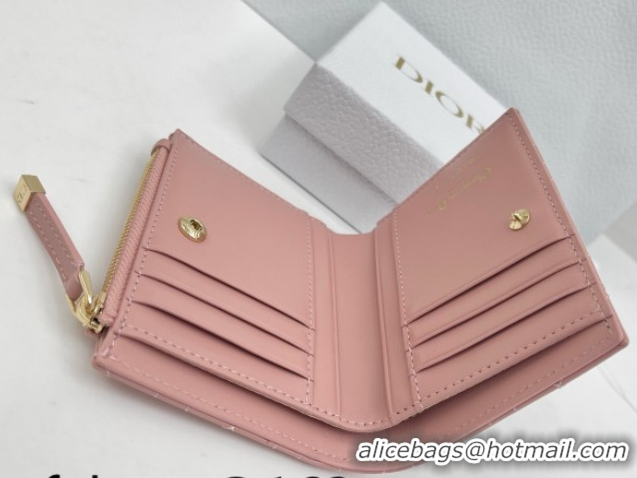 Good Looking Dior Caro Dahlia Wallet with Crystals in Heart Macrocannage Lambskin Leather Pink 0127006 2026