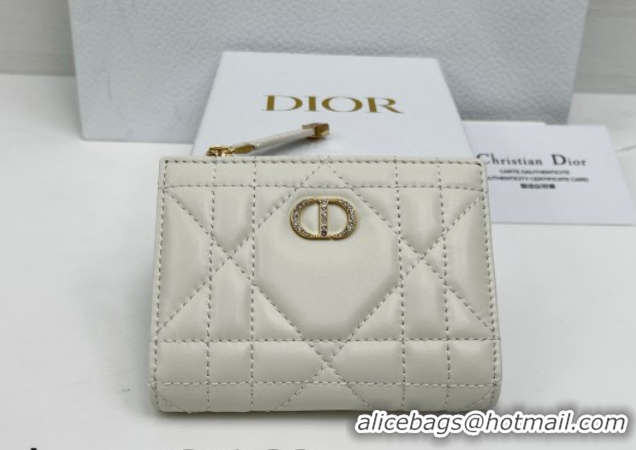 Unique Style Dior Caro Dahlia Wallet with Crystals in Macrocannage Lambskin Leather White 0127007 2026