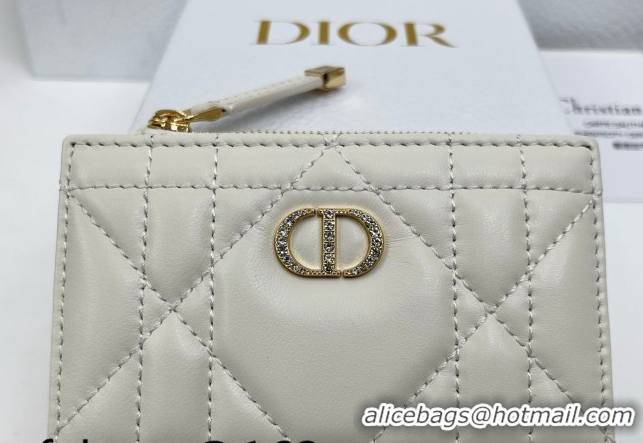 Unique Style Dior Caro Dahlia Wallet with Crystals in Macrocannage Lambskin Leather White 0127007 2026