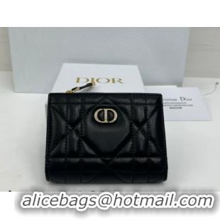 Shop Duplicate Dior Caro Dahlia Wallet with Crystals in Macrocannage Lambskin Leather Black 0127009 2026