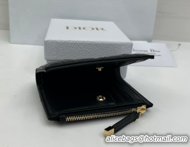Shop Duplicate Dior Caro Dahlia Wallet with Crystals in Macrocannage Lambskin Leather Black 0127009 2026