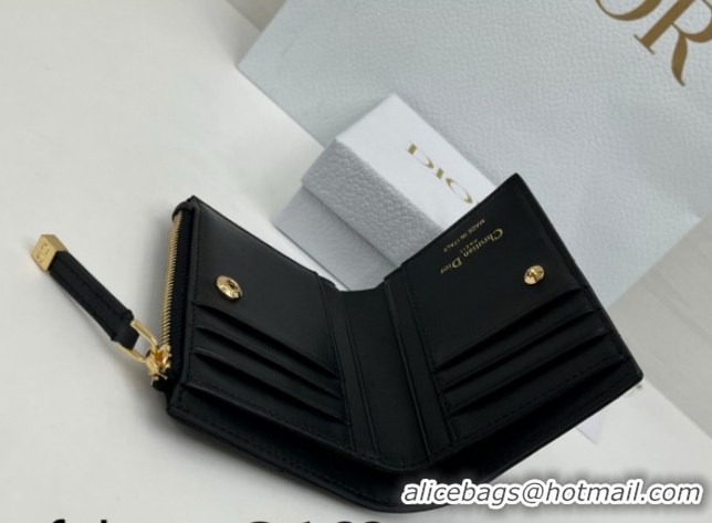 Shop Duplicate Dior Caro Dahlia Wallet with Crystals in Macrocannage Lambskin Leather Black 0127009 2026