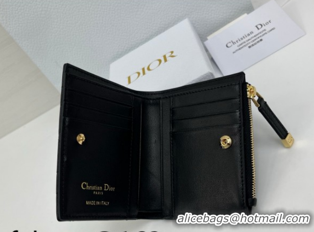 Shop Duplicate Dior Caro Dahlia Wallet with Crystals in Macrocannage Lambskin Leather Black 0127009 2026