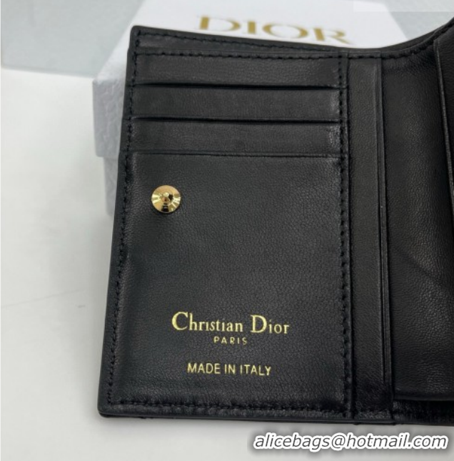 Shop Duplicate Dior Caro Dahlia Wallet with Crystals in Macrocannage Lambskin Leather Black 0127009 2026