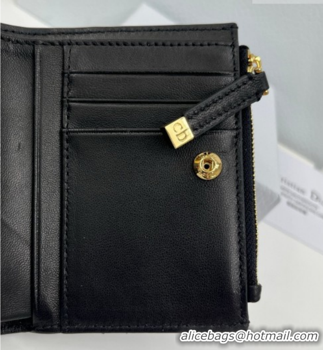Shop Duplicate Dior Caro Dahlia Wallet with Crystals in Macrocannage Lambskin Leather Black 0127009 2026