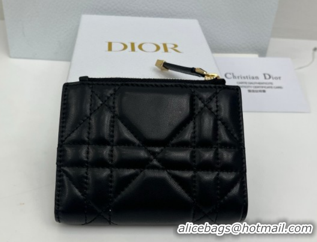 Shop Duplicate Dior Caro Dahlia Wallet with Crystals in Macrocannage Lambskin Leather Black 0127009 2026