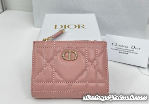 Pretty Style Dior Caro Dahlia Wallet with Crystals in Macrocannage Lambskin Leather Light Pink 0127011 2026