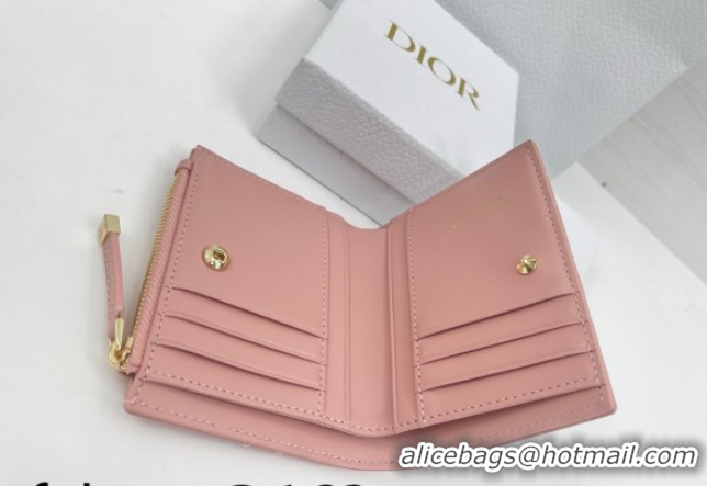 Pretty Style Dior Caro Dahlia Wallet with Crystals in Macrocannage Lambskin Leather Light Pink 0127011 2026