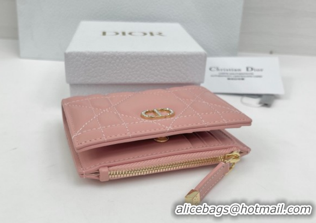 Pretty Style Dior Caro Dahlia Wallet with Crystals in Macrocannage Lambskin Leather Light Pink 0127011 2026