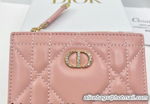 Pretty Style Dior Caro Dahlia Wallet with Crystals in Macrocannage Lambskin Leather Light Pink 0127011 2026