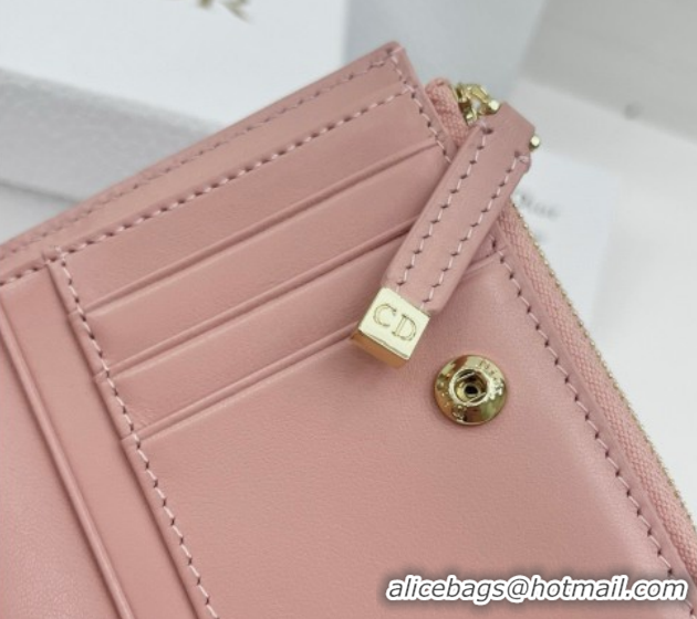 Pretty Style Dior Caro Dahlia Wallet with Crystals in Macrocannage Lambskin Leather Light Pink 0127011 2026